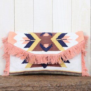 New Fringed Aztec Pink Tote Clutch Purse